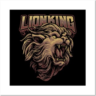 lion wild king head illustration Posters and Art